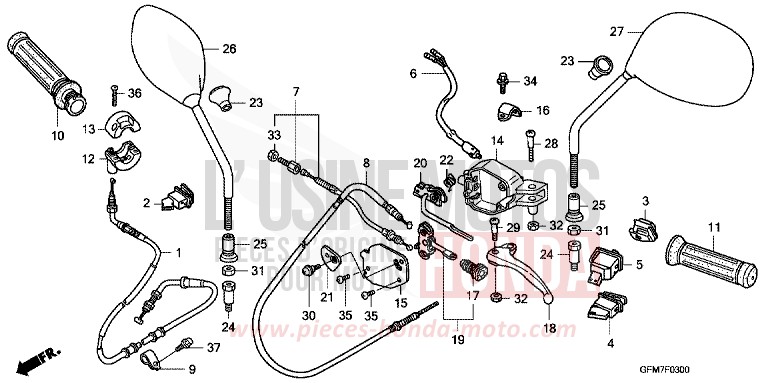 LEVIER DE GUIDON/COMMUTATEUR/CABLE (NHX110WH8) de NHX 110 Lead NOIR (NH1) de 2008